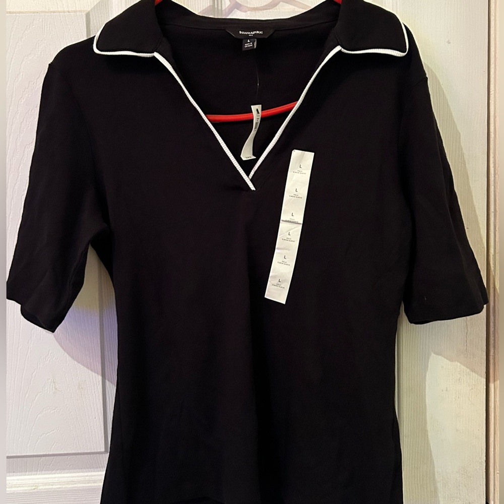 Banana Republic Black Short Sleeve Ribbed Polo Top